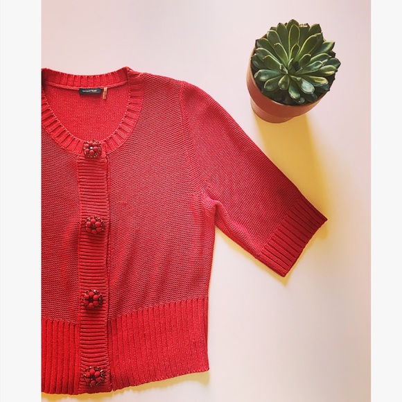 Magaschoni Sweaters - Red Jeweled Button Sweater